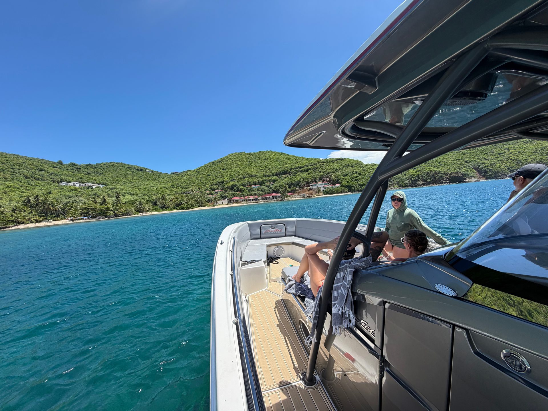 Guests aboard the Lusso underway between St. Thomas and the British Virgin Islands